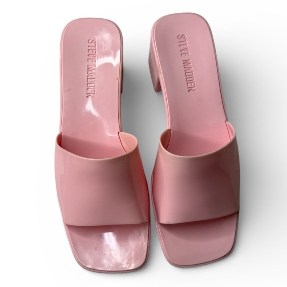 Steve Madden Harlin Women's Sz‎ 7 Pink Jelly Block Heels Slip On Sandals